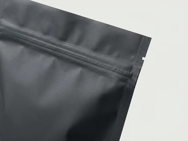 A matte pouch surface under raking light, staying flat with no reflection